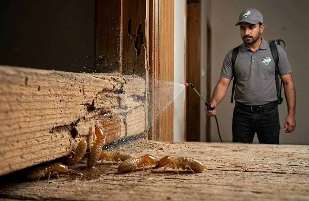 Professional termite control services Pakistan by HomeAdvisor.com.pk protecting homes from termite damage with spraying and fumigation solutions.