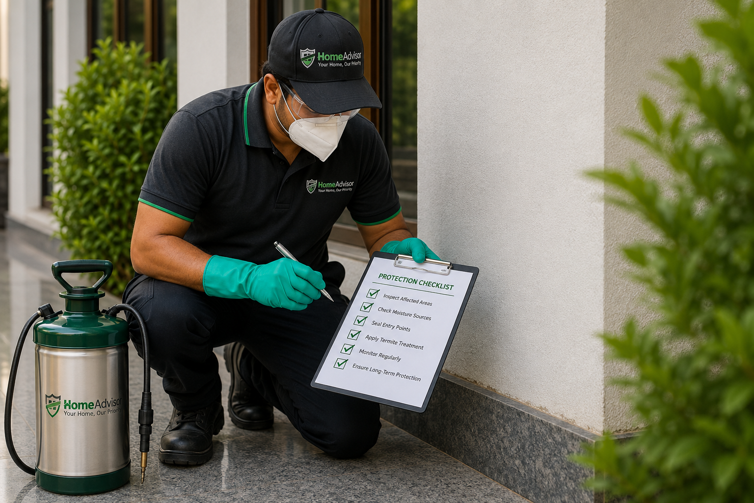 Pest Control Worker Completing Protection Checklist