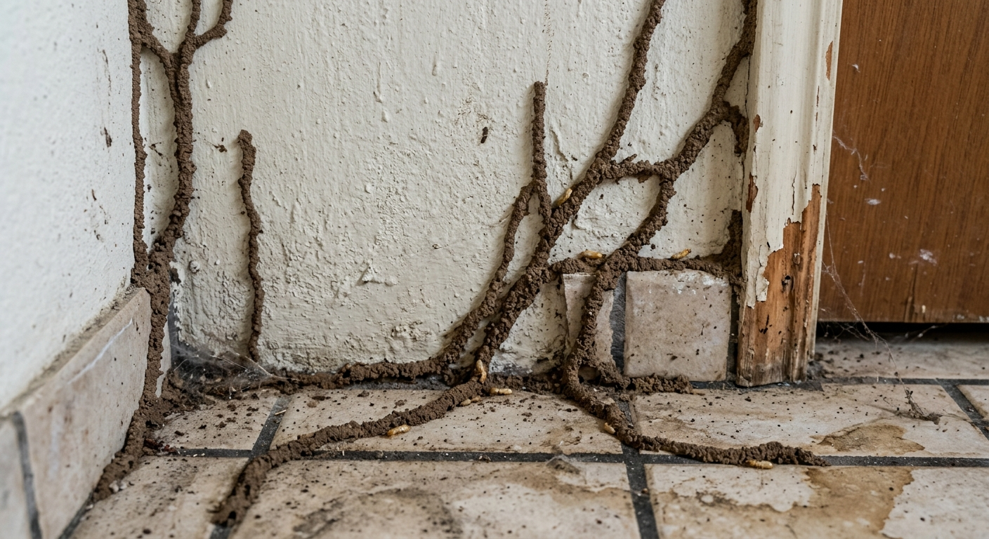 Termite Mud Trails in a Doorway Corner