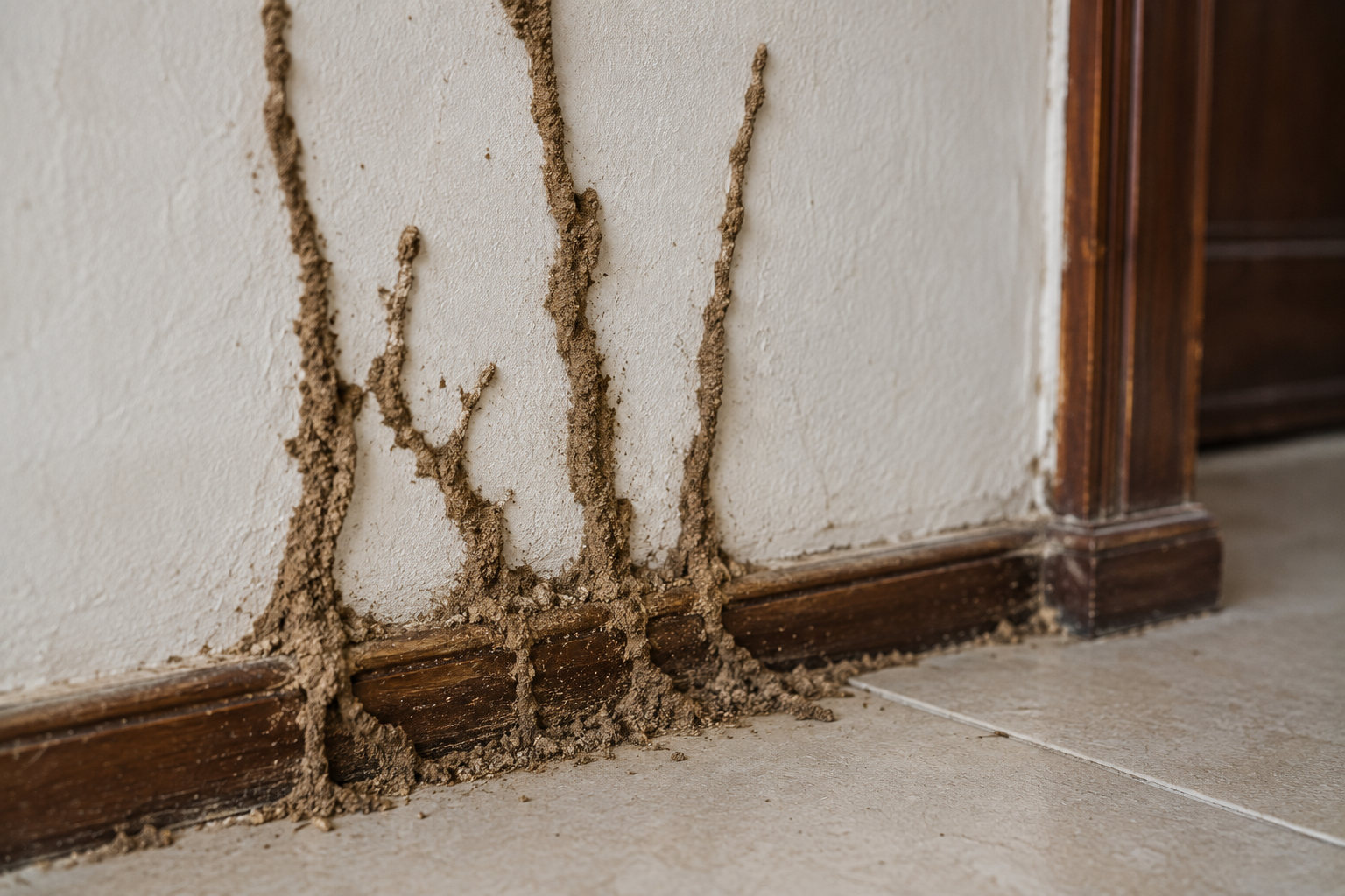 Termite Mud Tubes Along Baseboard