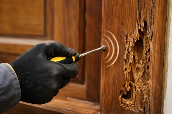 Inspecting Damaged Wooden Door