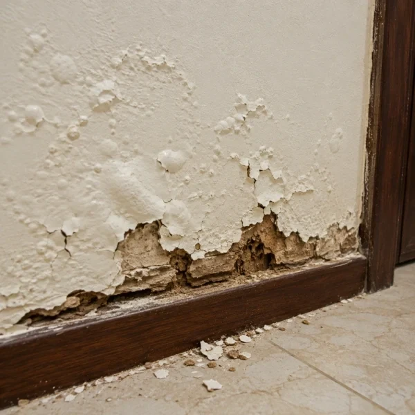 Peeling Paint on Damaged Plaster Wall